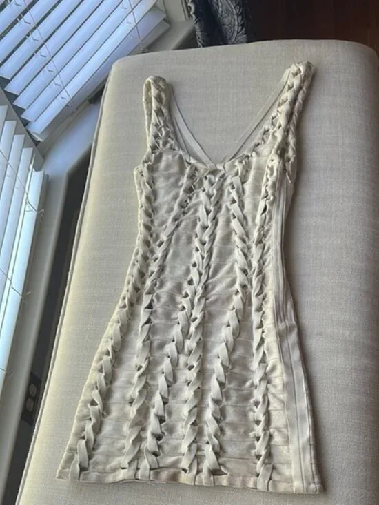 Herve Leger Cream Mini Dress - Picture 3 of 14